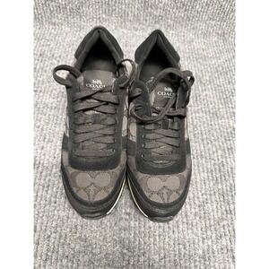 Coach Signature Monogram Jacquard Low Top Sneakers Black Charcoal Suede Trim